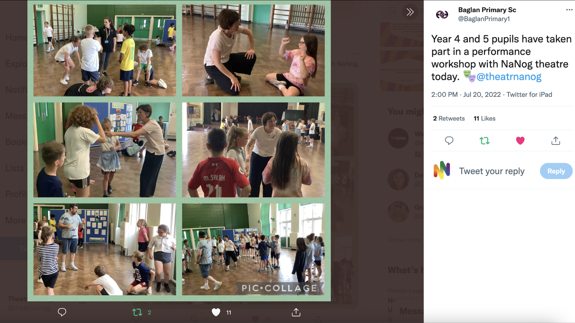 A tweet from Baglan Primary School with a collage of pictures