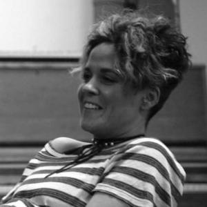 Black and white photo of Amy Wadge